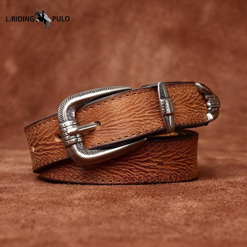 Personality All-match Retro Concave Leather Belt Women's First Layer Cowhide Casual Pin Buckle Belt