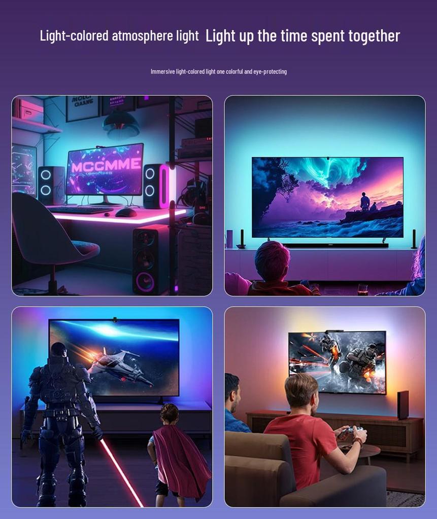 Streamer's RGB Sync Light Strip: Ambient Neon Effects for Gaming Monitors with Music Rhythm