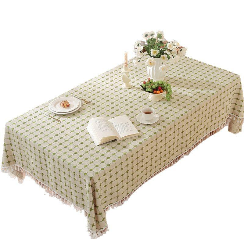 Simple Literary And Artistic Embroidery Plaid Tablecloth Cotton And Linen Fabric Small Fresh Coffee Table Rectangular Dining Table Mat