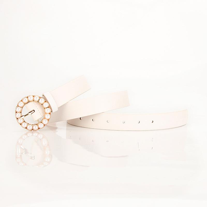 Elegant Ladies Belt With Pearl Buckle For Office And Casual Wear