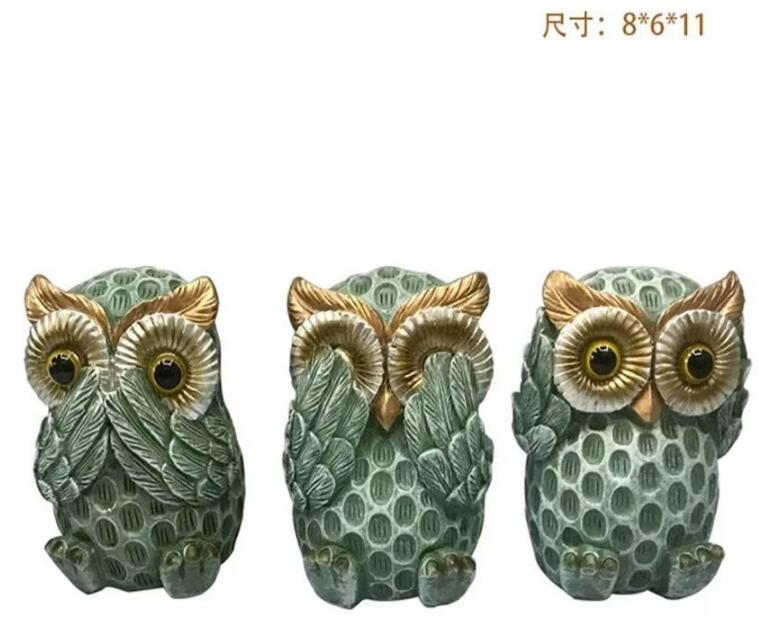 

3pcs/sets Cute Owl Ornaments Wine Cabinet Living Room Desk Home Desk Decoration Resin Crafts Decorative зелений