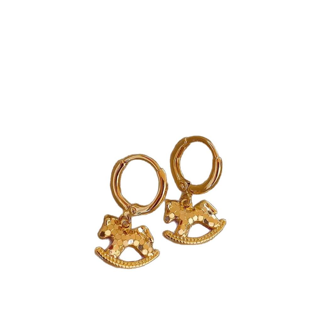 Elegant Gold & Wood Horse Pendant Earrings: Luxurious, Versatile Design