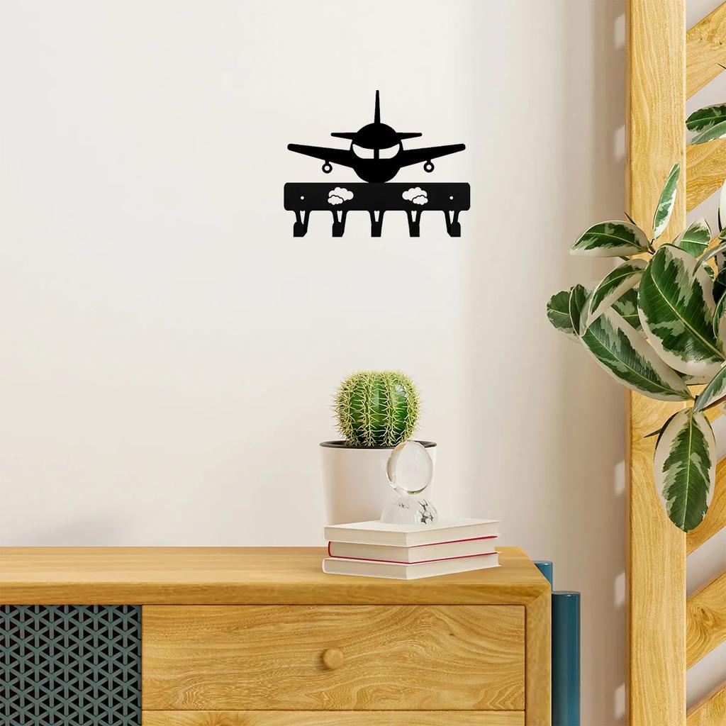 Airplane Metal Key Holder Wall Home Decor - Aircraft Art for Living Room Bedroom Artwork and Functional Decoration