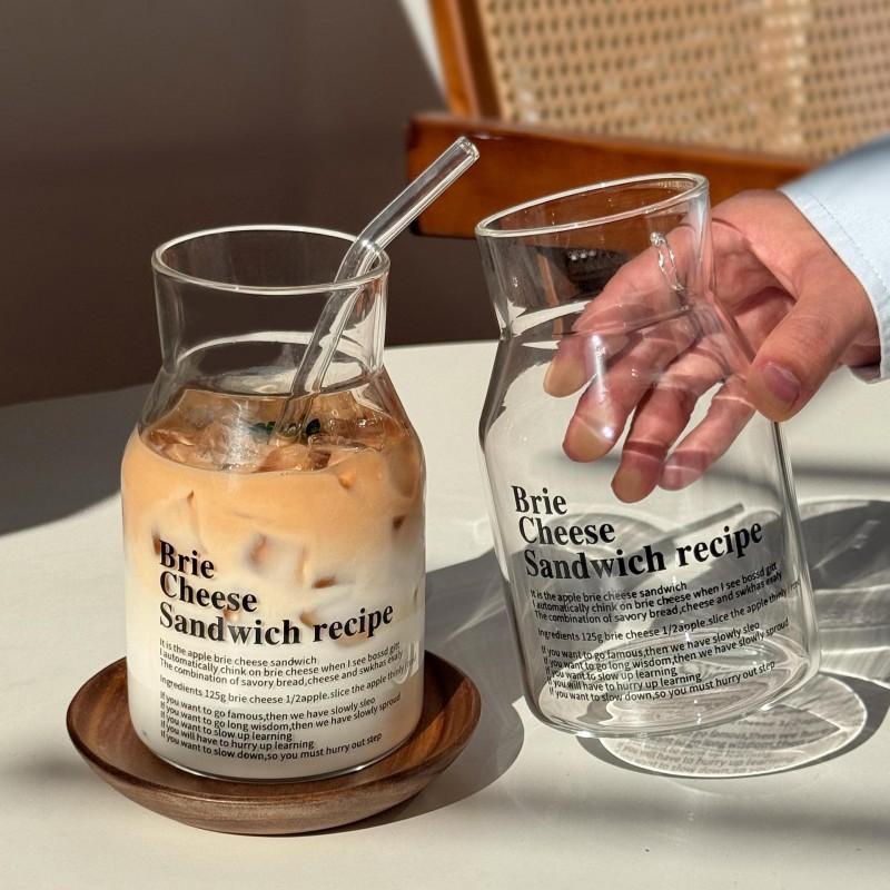 650ml Heat Resistant Glass Tumbler Cup With Alphabet Pearl Design Coffee Milk Juice Smoothie Daily Use