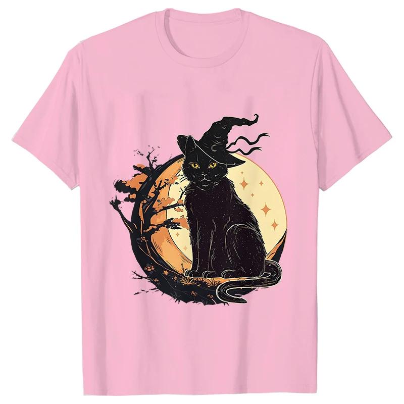 Unisexs Spooky Cat Print Tee Shirts Casual Female Halloween Black Cat T Shirt New Fashion Design Streetwear Unisex Tshirt Top