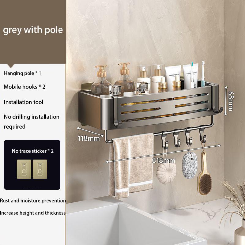 Shower Corner Shelf Without Drilling Aluminum Bathroom Shelf With Towel Bar Shampoo Holder Toilet Rack Bathroom Accessories