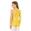 Girls Round Collar Long Sleeve Leotard Shiny Sequins Texture Decorated Invisible Zipper Back Jazz Dancewear