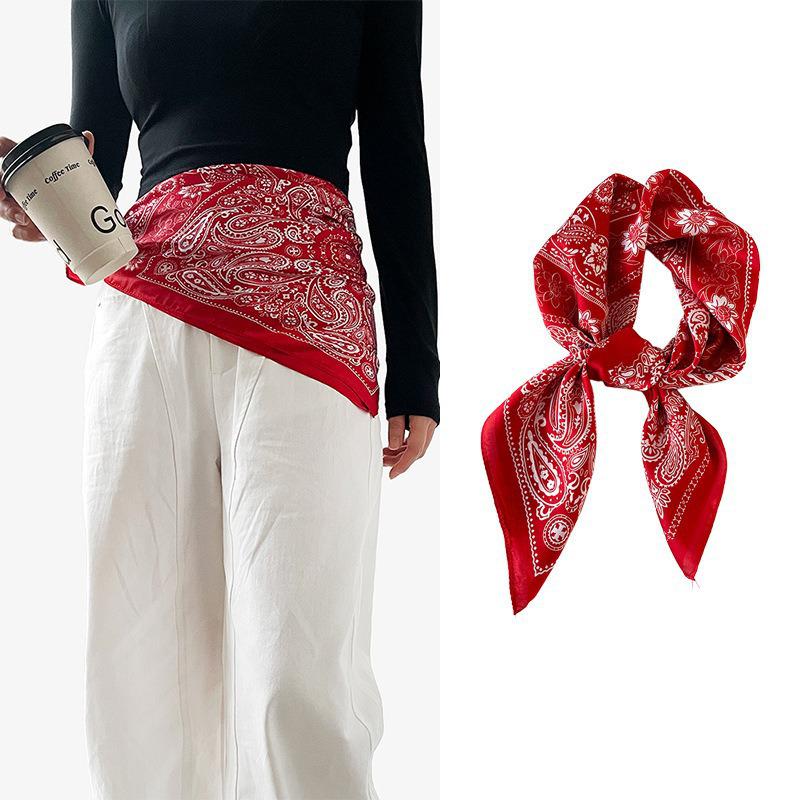 Japanese Retro Silk Cashew Flower Scarf: High-End Ethnic Style Neckerchief, Headwrap, and Waist Decoration
