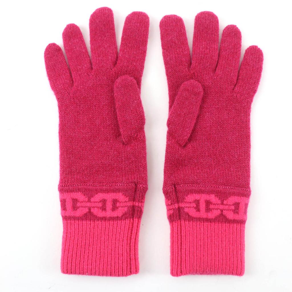 Excellent HERMES Gloves Heaven Chaine d'Ancre Motif Knit Gloves Pink Cashmere S Used