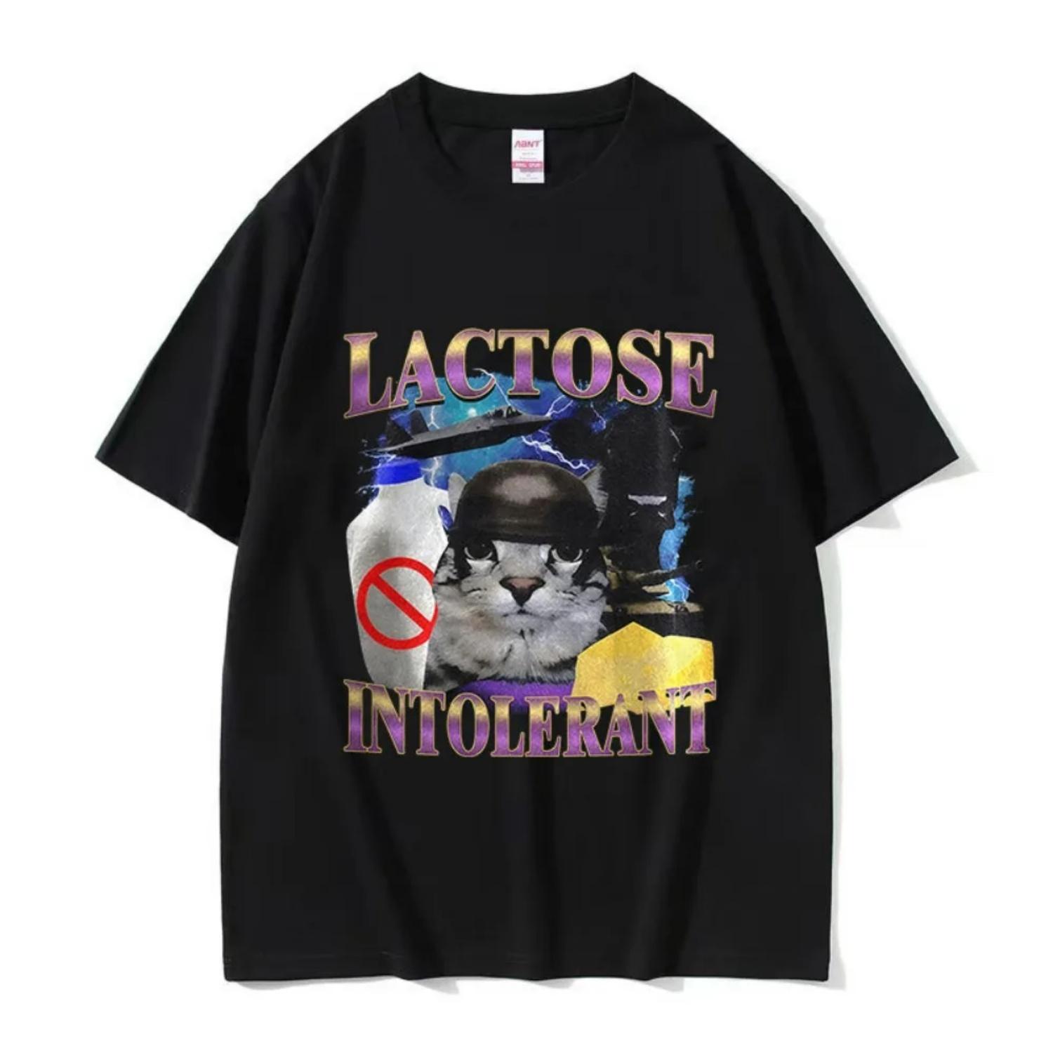 Limited Lactose Intolerant Funny Cat Meme T Shirts Men Vintage High Quality Fashion T-shirt Unisex 100% Cotton Short Sleeve Tees S