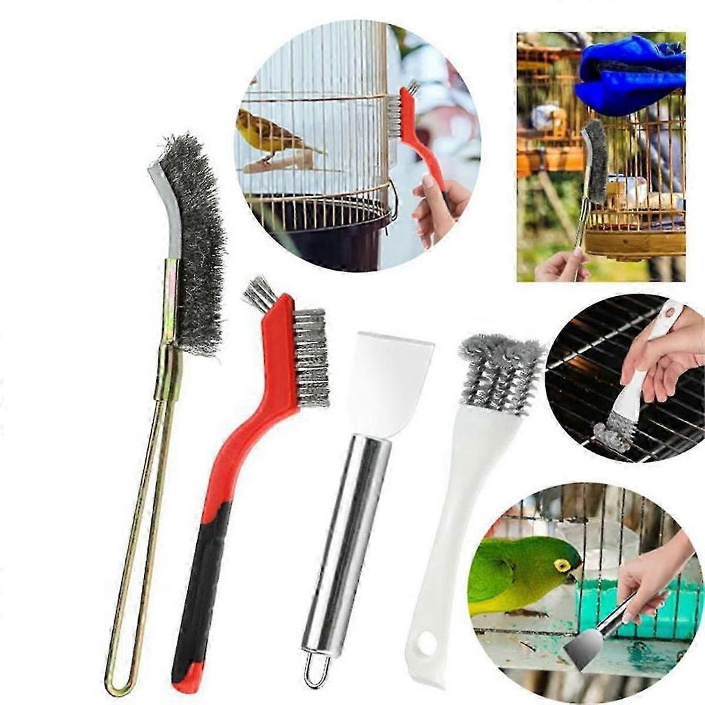 Bird Cage Cleaning Kit: 6 PCS Birdcage Brush Tools Set with Bird Poop Remover Scraper - Birdcage Accessory