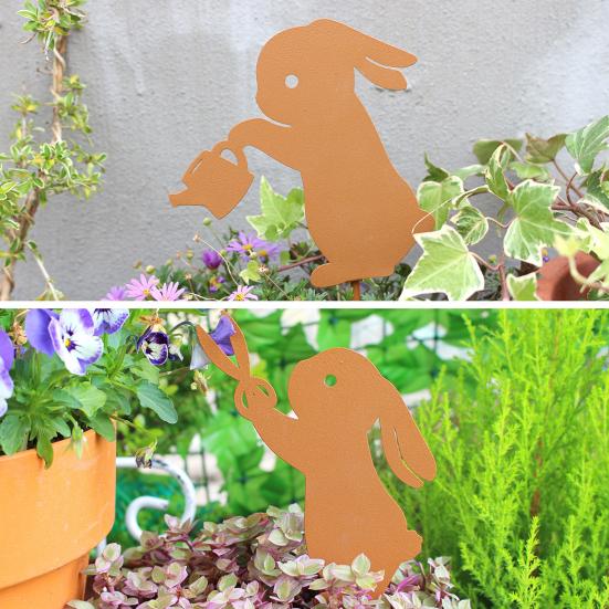 Yousheng Easter Bunny Garden Stakes Metal Rabbit Yard Signs with Stakes Bunny Silhouette Signs for Outdoor Patio Walkway Lawn Decoration