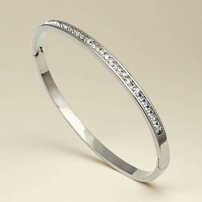 Fashion Diamond-Encrusted Straight Buckle Bracelet - Sparkling Crystal Bangle For Women Party Daily Jewelry