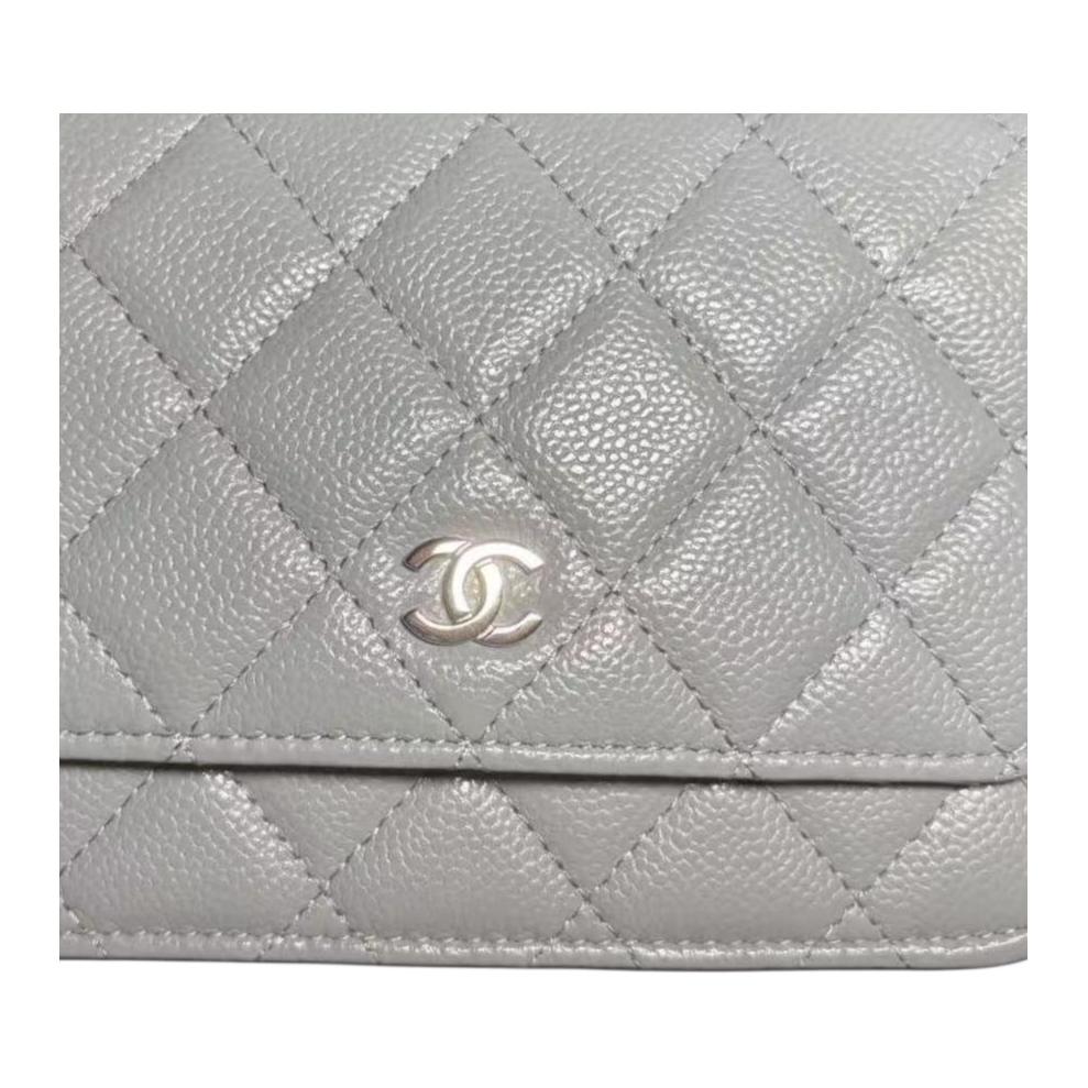 Chanel Woc Silver Buckle Leather Chain Double C Logo Diamond Pattern Caviar Calfskin Single Shoulder Messenger Bag Mini Female Model Hazy Blue
