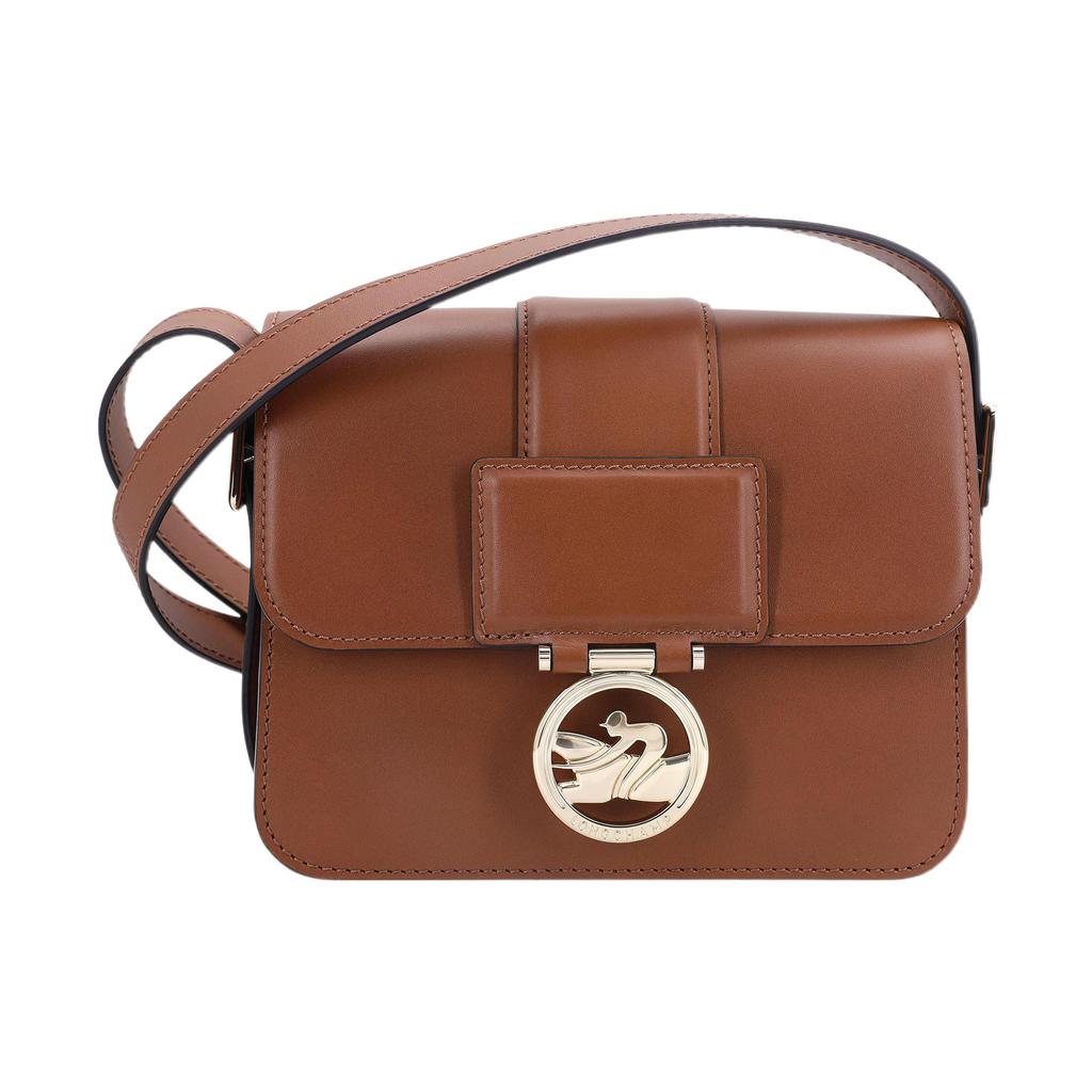 Longchamp Box Trot Series Metallabzeichen Klappe Verstellbarer Schultergurt Kalbsleder Crossbody-Tasche Kleine Damen Crossbody-Tasche Braun 10174HAU504