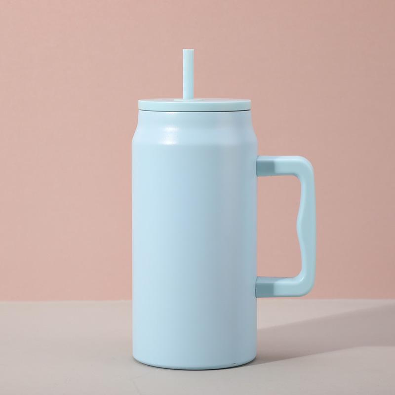 Large Capacity Travel Cup with Handle & Straw, Leak-Proof, Portable, Fits Car Cup Holder, Ice Cooler Function
