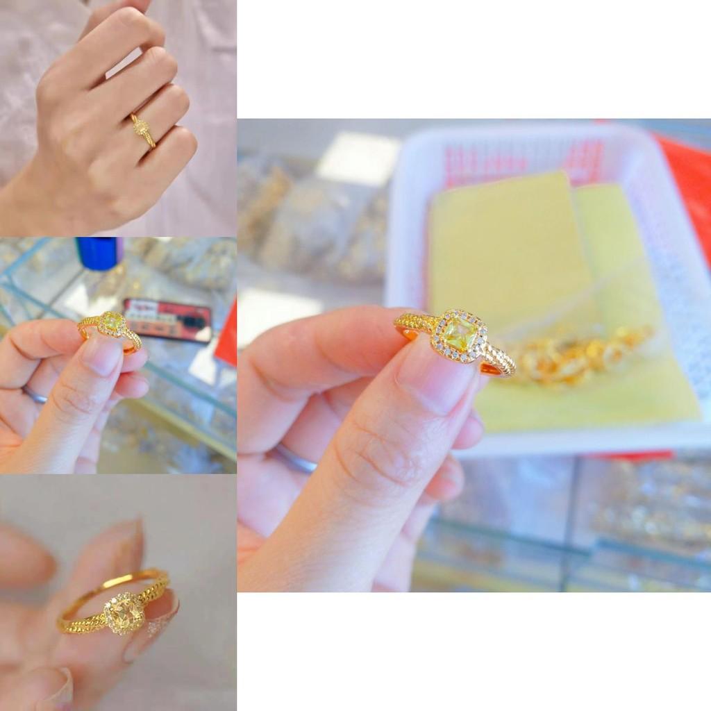 Minimalist Stylish And Open Design Square Sugar Yellow Crystal Ring For Women Gold Jewelry