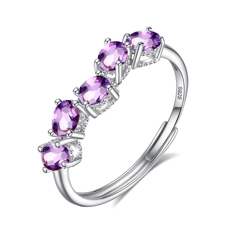 Natural crystal stone ring live design s925 sterling silver inlaid with colorful treasure material jewelry fashion jewelry holiday gifts opening adjustable