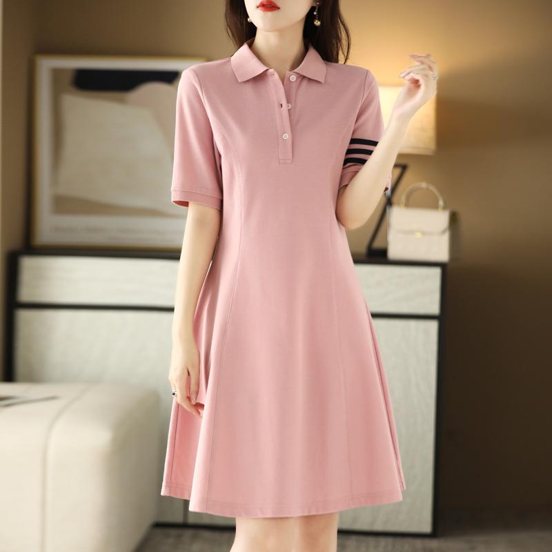 Polo Neck Slim Mid-length Dress for Women In Summer New Color-blocking Fashion Versatile Large Sling Skirt Cotton Thread Skirt