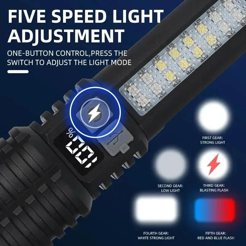 Super Bright COB Zoomable with Side Light Waterproof Camping Hiking Emergency Outdoor Torch LED Flashlight Type-C Rechargeable