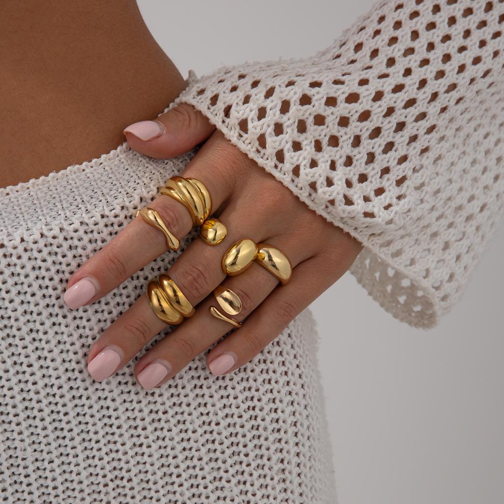 Ingemark 6Pcs/Set Fashion Irregular Geometric Open Finger Rings Retro Elegant Metal Rings Set Engagement High Quality Jewelry