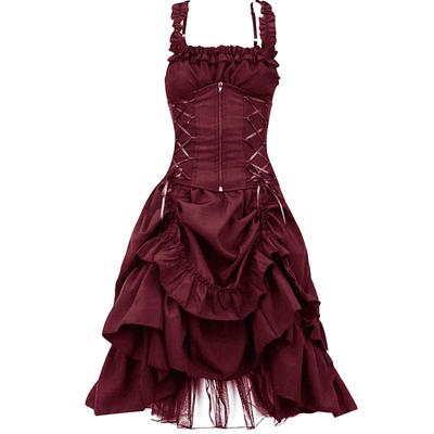 Drawstring Waist Slim Lolita Cosplay Gothic Prom Dresses Dresses Irregular Strappy Lace Dresses
