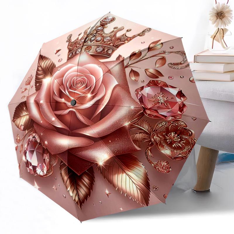 Ombrello Automatico da Esterno con Fantasia di Rose in Fiore Design Retrattile con 8 Stecche Resistenza Leggero Regalo Perfetto per Amici Familiari