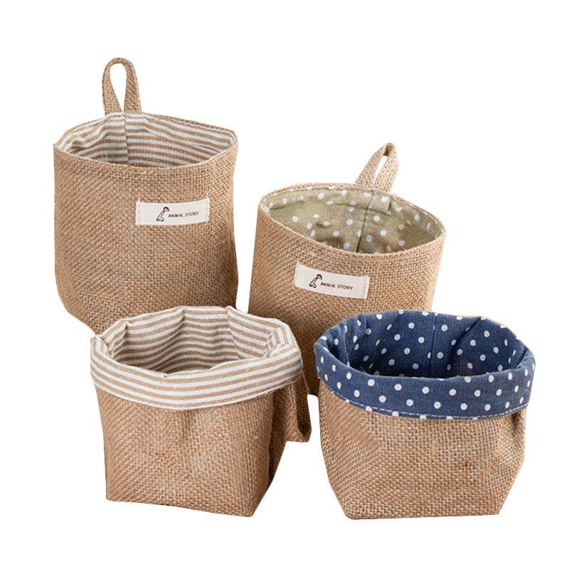 Hanging Cotton Linen Mini Storage Basket Home Kid Toy Sundries Bag Organizer Box