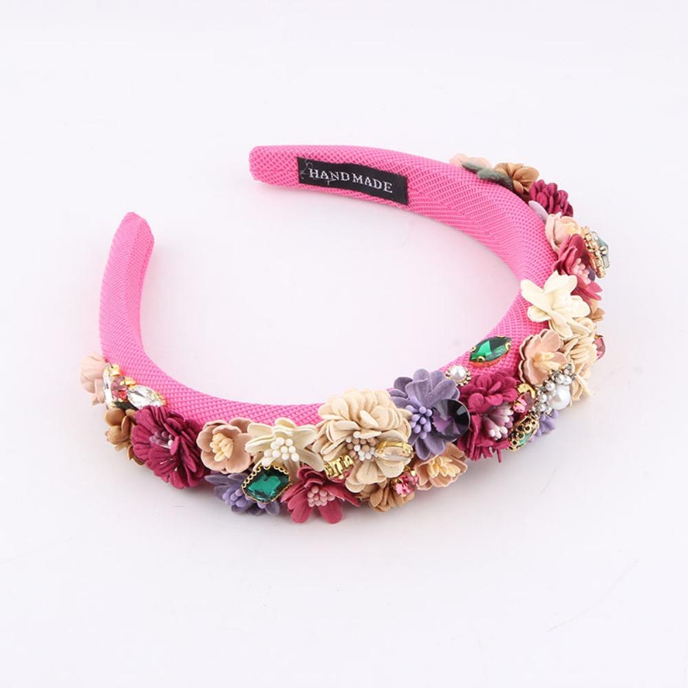 Handmade Sponge Dried Flower Headband Rhinestone Flower Hair Band For Women Girl
