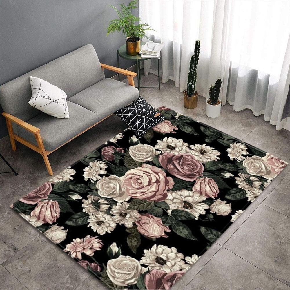 Romantic Rose Flower Carpets Home Decor Living Room Area Rug Floral Bedroom Rug for Girls Floor Mat Soft Kitchen Rug Doormat