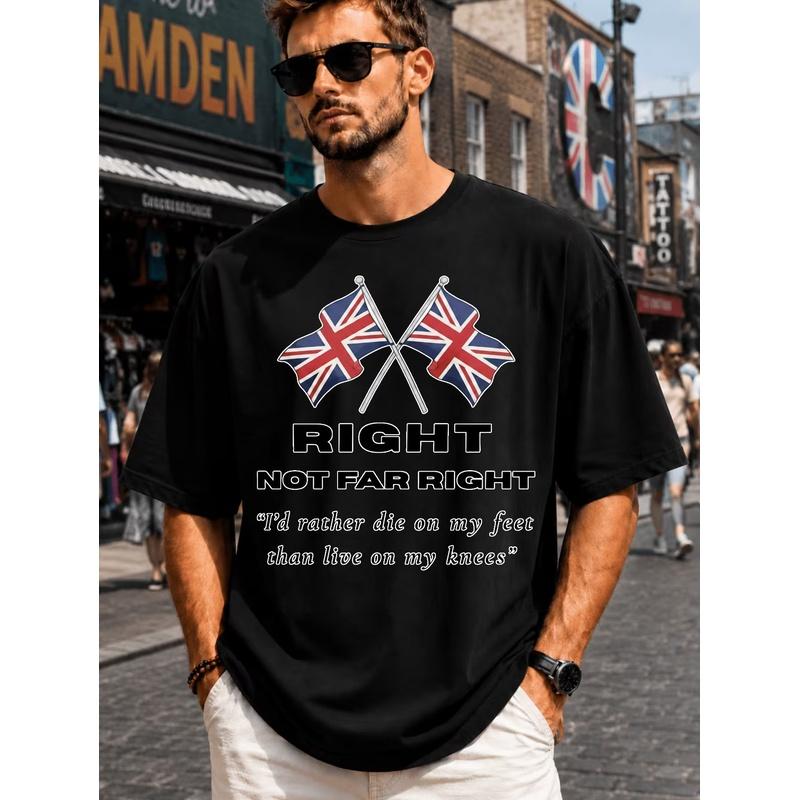Men's British Flag T-Shirt - Themed Graphic Cotton Shirt with Jack Design, Loose Fit Round Neck Casual Streetwear Suitable for Him, Gift for British