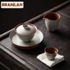 80ml Handmade Gray Coarse Pottery Gaiwan Retro Not Hot Respecting Tea Tureen Chinese Tea Maker Cover Bowl Cafe Accessories Craft