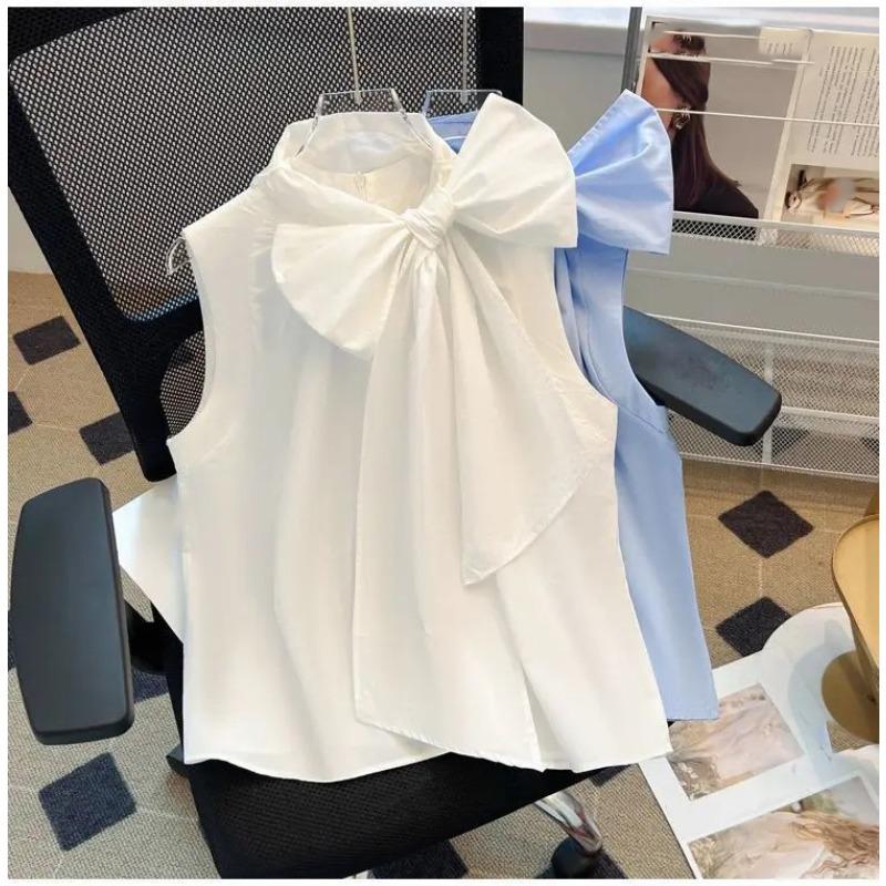 Blouse Blanche Femme Blouses Femme Mode Nœud Sans Manches Ample Chemises Mode Douce Été Blouses