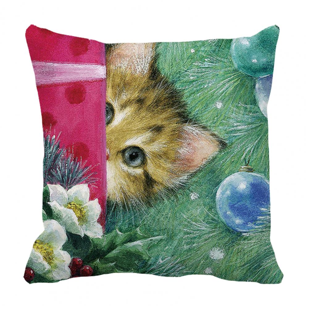 Christmas Gift Decoration Cute Cat Dog Print Cushion Cover Home Living Room Sofa Decoration Square Throw Pillow Cover