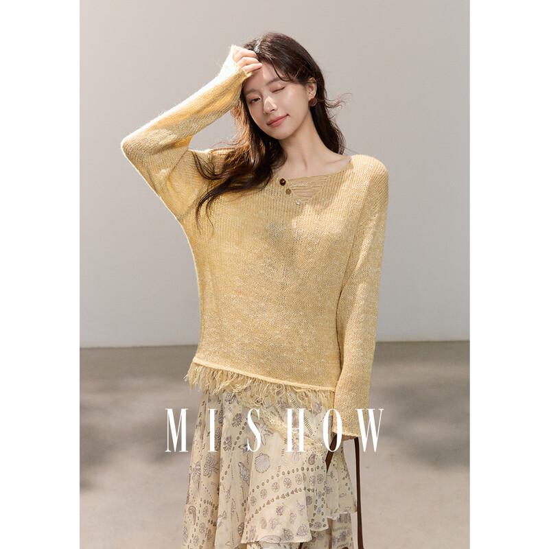 

Женский вязаный свитер с бахромой и V-образным вырезом M