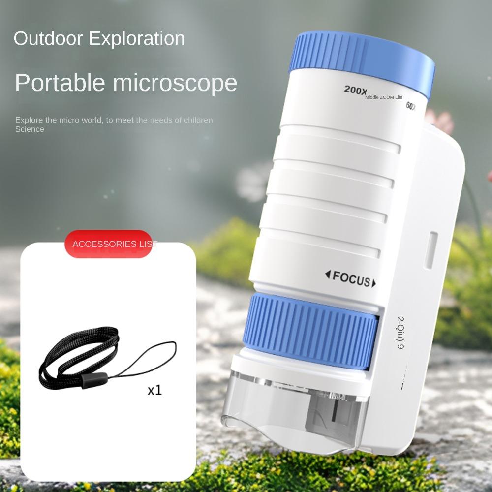 

Battery Powered Pocket Microscope 60-200x Magnification Educational Microscope Science Experiment синій
