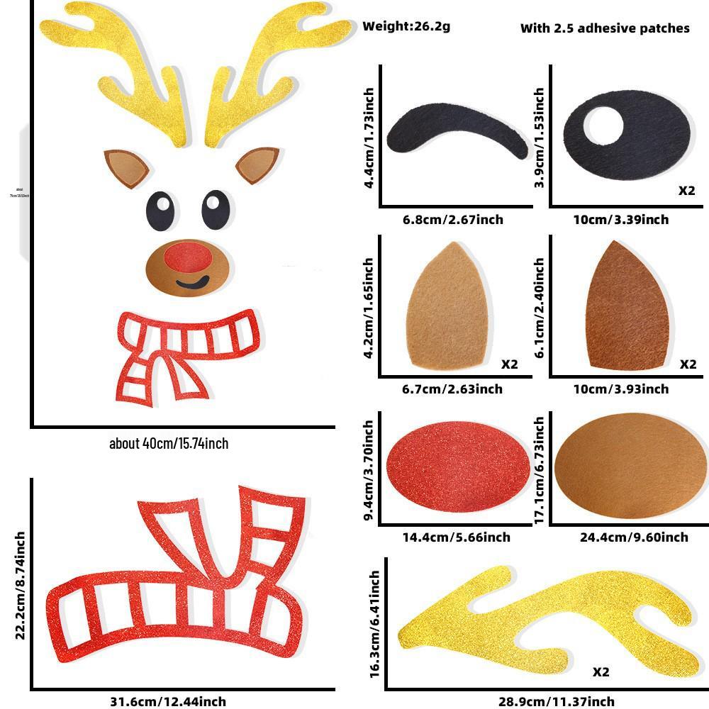 Felt Cartoon Reindeer Door Stickers - Christmas Window Decorations