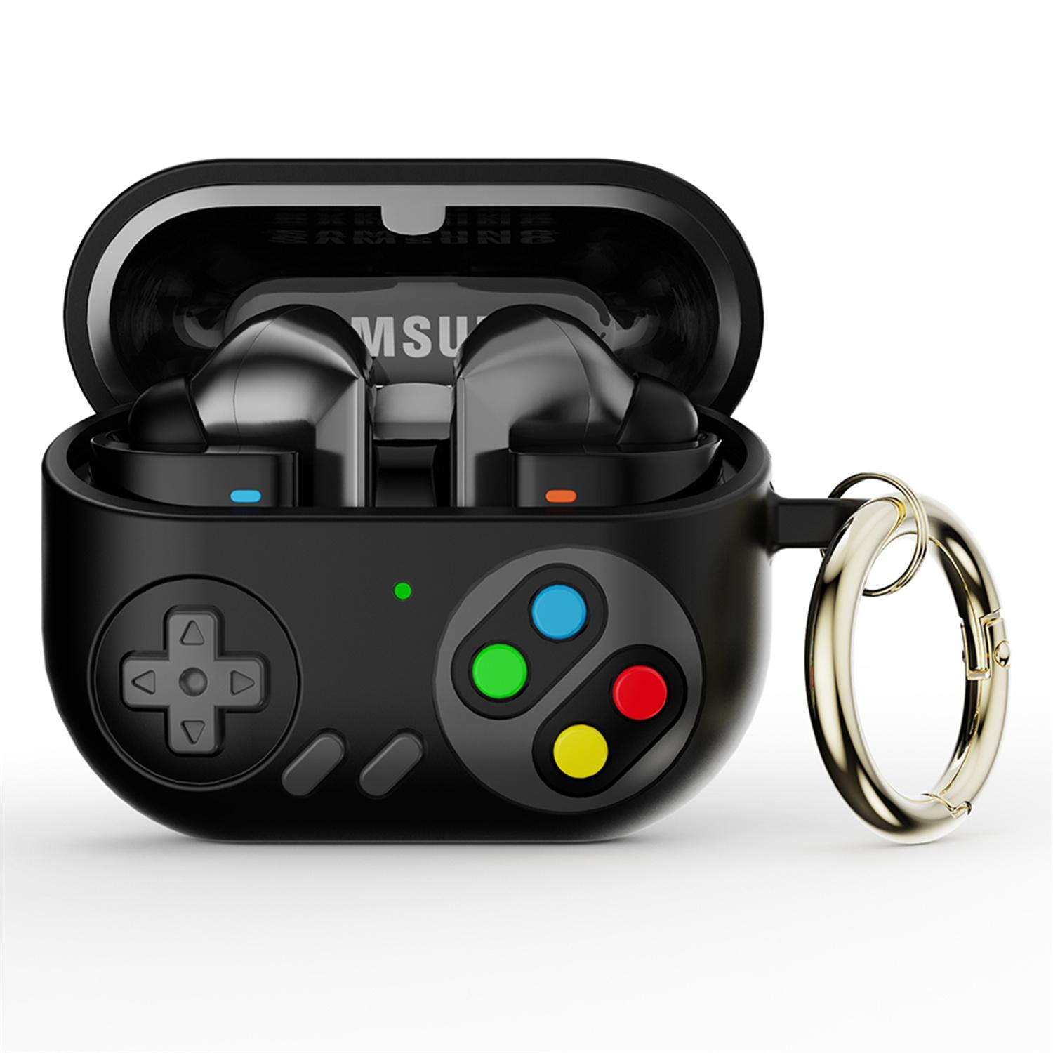 

For Samsung Galaxy Buds3 Pro Silicone Case Game Console Shape Wireless Earbuds Shell with Hook Black