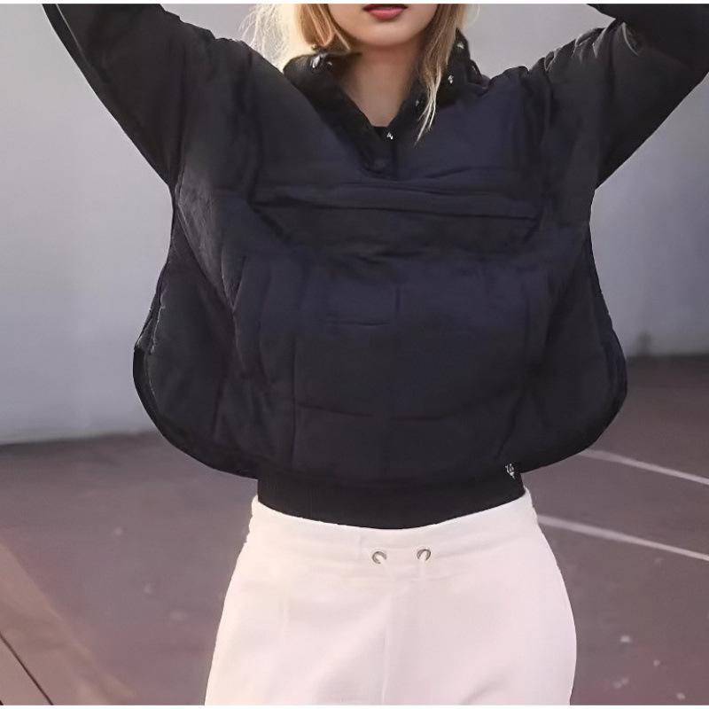 Women's Autumn/Winter Solid Color Hooded Cotton Jacket: Foldable, Long Sleeve, Pullover with Pocket.