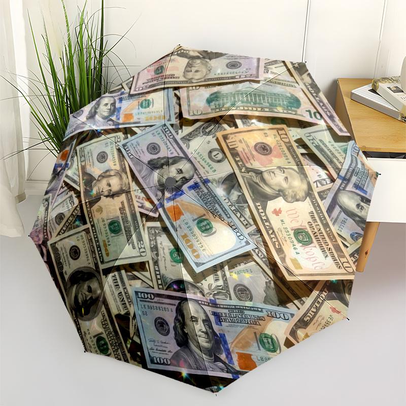 

Dollar Bills Money Circle 1pc Automatic Folding Umbrella Printed Umbrella Solid Color Pattern, Portable & Foldable Design wit Iron&8K