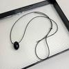 Fashionable Long Black Cord Sweater Chain Agate Sphere Long Necklace Unique Clavicle Chain Jewelry for Fashion Lover