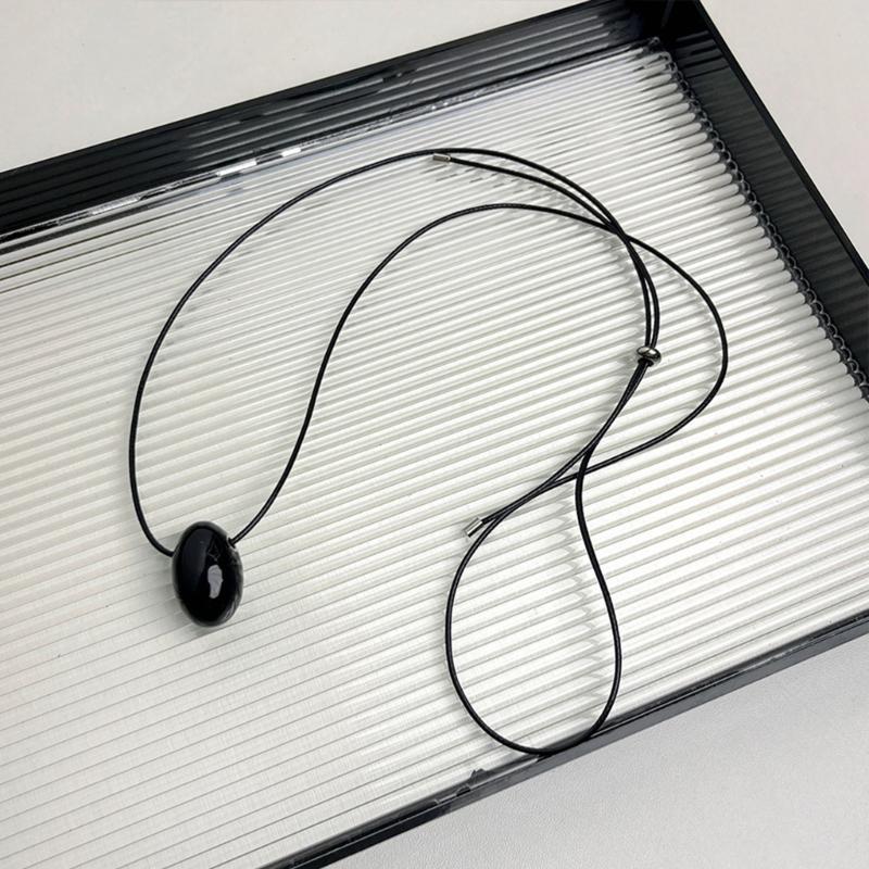 Fashionable Long Black Cord Sweater Chain Agate Sphere Long Necklace Unique Clavicle Chain Jewelry for Fashion Lover