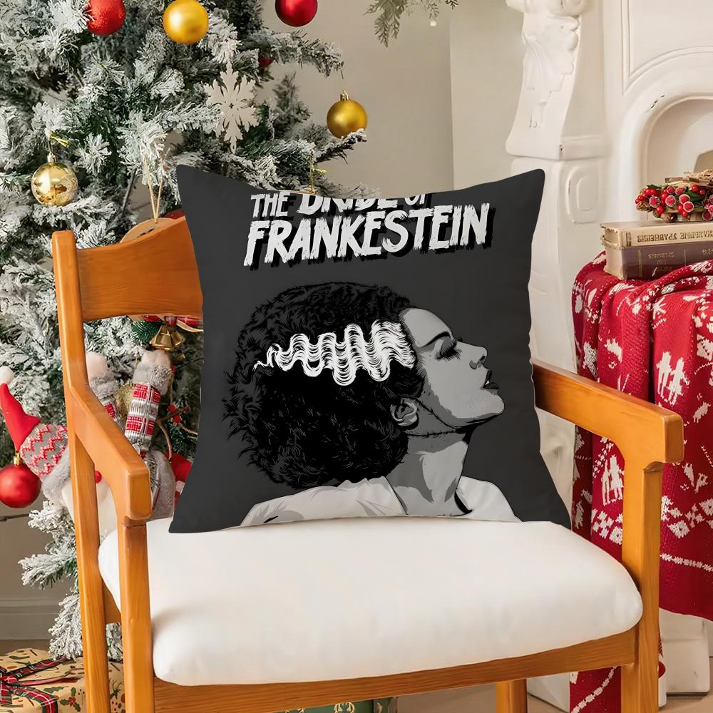Bride Of F-Frankestein Pillow Case Silky Short Plush With Invisible Zipper Dustproof Sofa Cushion Cover For Home Decor
