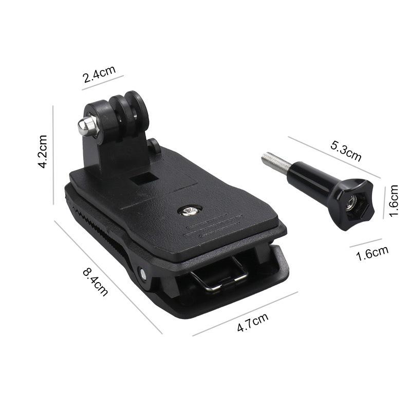 360 Degree Rotating Backpack Clip Mount, Sports Camera Hat Strap Clamp Accessory Compatible for GoPro Action Cameras