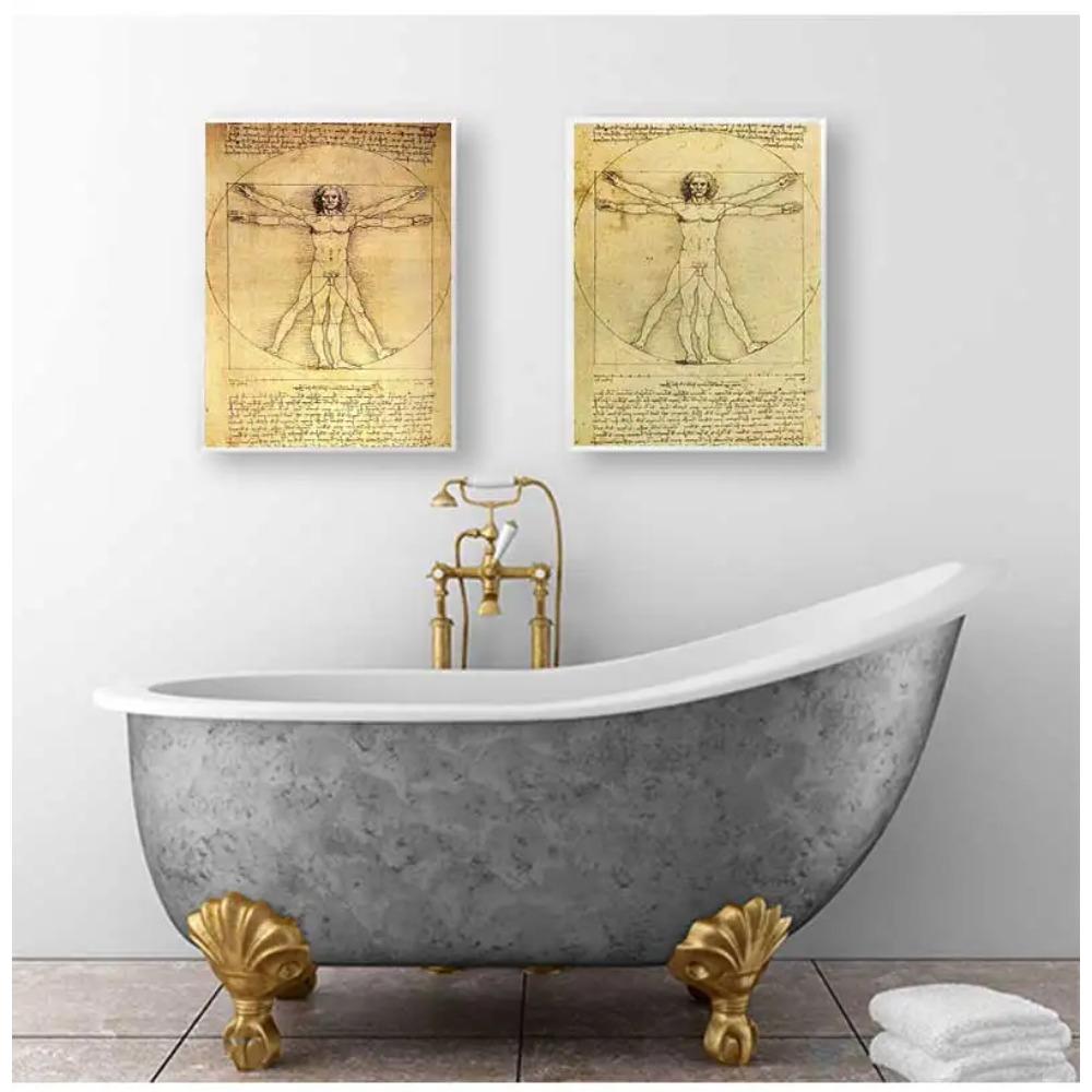 Adam Posterler Nostaljik Vintage Çekirdek Kraft Kağıt Duvar Sticker Dekoratif Painting51.5x36cm Leonardo Da Vinci El Yazması Vitruvius