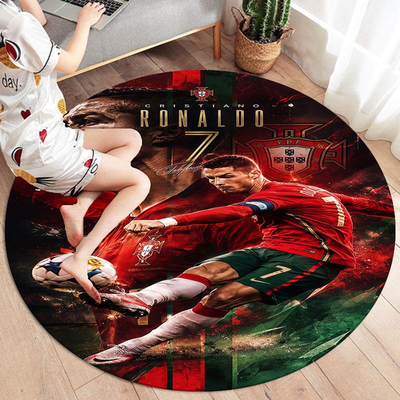 Cristiano Ronaldo Round Area Rug,Carpet Rug for Living Room Bedroom Sofa Playroom Decor,Non-slip Floor Mat
