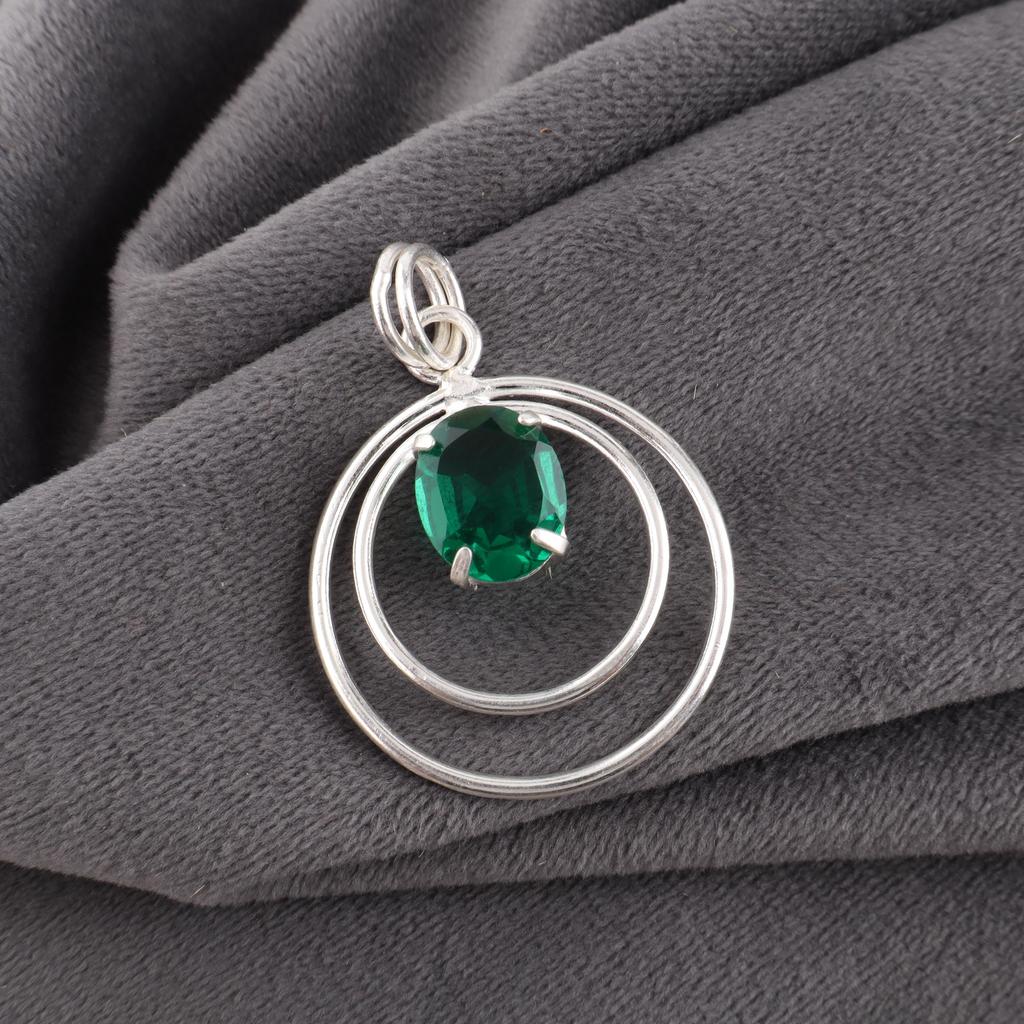 Green Emerald Gemstone Pendant Jewelry, Handmade Gorgeous Silver Pendant , 925 Sterling Silver Jewelry For Wedding Gift