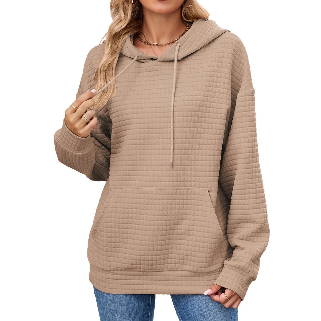 Women's  Fall Winter Solid Color Hooded Pocket Loose Long Sleeve Sweatshirt Coat, Amazon Europe America Cross-border Wholesale