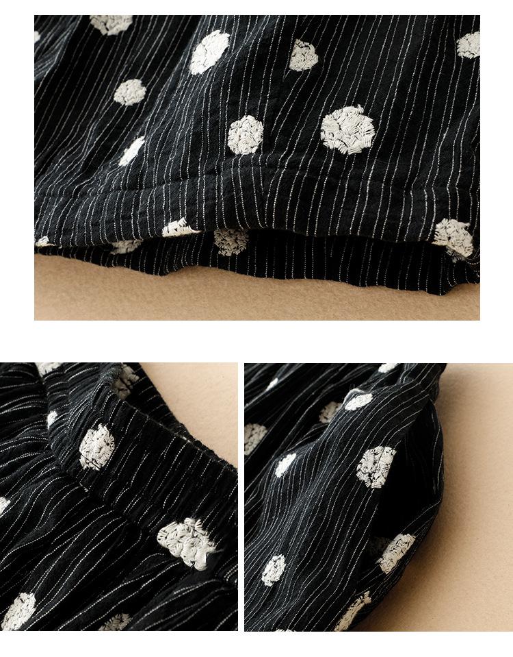 2026 Women's Quilted Polka Dot A-line Skirt - Black Cotton Linen, Thickened for Autumn/Winter