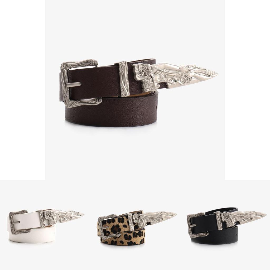 Leopard Print Western Style Leather Belt For Women And Men With Alloy Buckle For Casual Wear